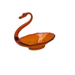 Vintage Viking Orange Glass Swan Candy Trinket Dish